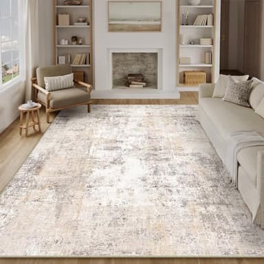 WondRg 9x12 Area Rug Beige Grey Abstract Living Room Bedroom Washable Carpet Neutral Modern Non Slip Soft Low Pile Indoor Large Throw Rug for Dining Room Office - Image 5