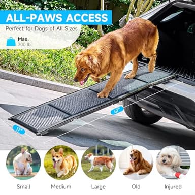 CO-Z Dog Ramp for Car, 67" Folding Pet Stairs for Large Dogs up to 200 lb, Non-Slip Rug Surface, Portable for SUV Truck Bed Couch, Indoor and Outdoor Use - Image 4