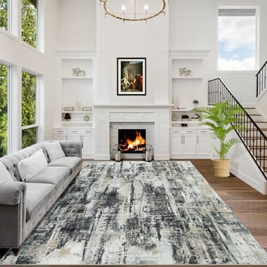 8x10 Area Rugs Washable Rug: Large Modern Abstract Living Room Rug Soft Anti-Skid Thin Carpet Indoor Floor Non-Shedding Carpets for Bedroom Dining Farmhouse Nursery Home Office Black Grey Gold - Image 1