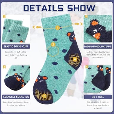 Eocom Kids Wool Socks For Boys Girls Warm Hiking Thermal Winter Cozy Soft Thick Toddlers Crew Boot Socks 6 Pairs(Dot Animal, 4-7 Years) - Image 4
