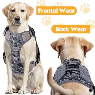 Heavy-Duty Tactical Dog Harness for Large Dogs, No Pull Adjustable Reflective Pet Vest with Molle System, K9 Military-Grade Control for Service Training, Outdoor & 10+ Breeds, Gray Camo, Large - Image 7