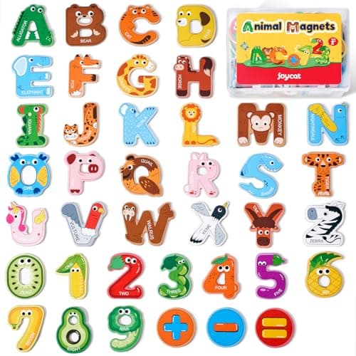 JoyCat Wooden Thick Alphabet Magnets for Toddlers Fridge Large Size Cute Animal Colorful ABC Magnetic Letters 26 Uppercase Letters 0-9 Numbers Toy Set for Kids Toddlers Preschool Learning Spelling - Image 1