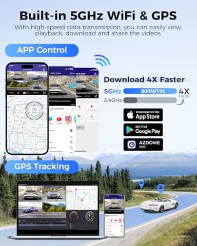 AZDOME 360° 4 Channel Dash Cam, Built-in 128GB eMMC, 2K+1080P*3 Dashcam Front and Rear Inside Left Right, Voice Control, 5G WiFi Dash Camera for Cars with 4 Adjustable Lenses, IR Night Vision, M660 - Image 6