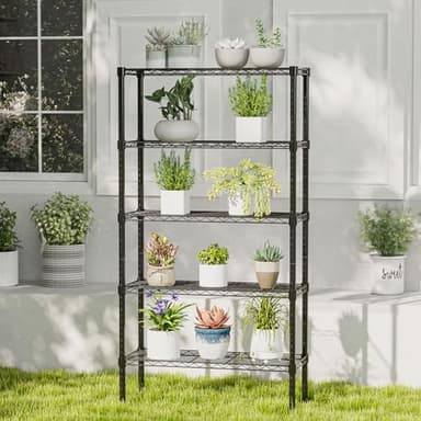 DUMOS 5 Tier Metal Wire Rack Shelf Heavy Duty Standing Shelves Adjustable Steel Closet Shelving Unit Organizers and Storage for Kitchen Bathroom Pantry Office, 13.78" D x 35.43" W x 69.29" H - Image 6