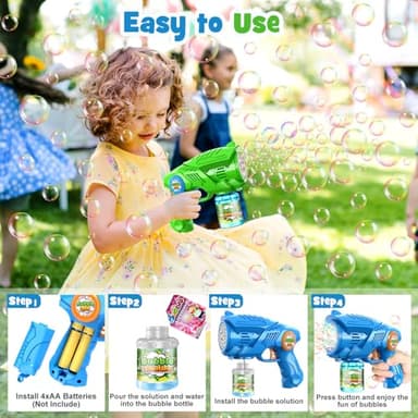 Bubble Gun Machine for Kids 4-8: 2-Pack Automatic Bubble Guns with 2 Bottles Refill Solution - Summer Outdoor Toys Bubble Blaster Maker Blower for Easter Party - Image 7