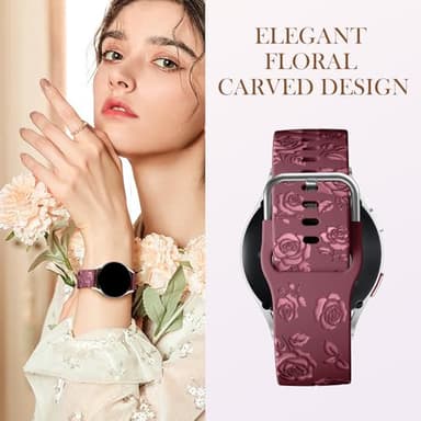DaQin Floral Engraved Band Compatible with Samsung Watch Bands 6 5 4/Galaxy Watch 5 Pro/Watch 6 4 Classic/Active 2, 20mm Silicone Sport Replacement Strap for Galaxy Watch 7 Band Women Men, Wine Red - Image 6