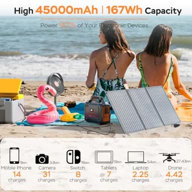MARBERO Solar Generator 167Wh Camping Portable Power Station 200W Peak with Foldable Solar Panels 30W with AC Outlet 110V Multi-Port LED Flashlights for CPAP Home Camping Hurricane Emergency - Image 2