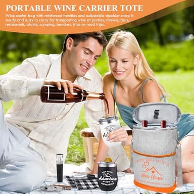 House Warming Gift New Home, Housewarming Gifts for New House for Couple, New Home Gifts for Home, New Home New Adventure New Memories Insulated Wine Cooler Tote Bag with Tumblers and Accessories - Image 4