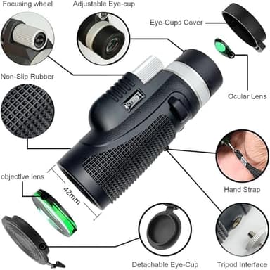Monocular Telescope for Adults,40x60 HD Large Vision Monoculars with Smartphone Adapter Tripod,High Powered Monocular for Birdwatching Hunting Hiking Camping,BAK4 Prism FMC Lens,Waterproof (40x60) - Image 2