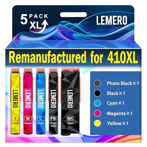 LEMERO 410XL Ink Cartridges 5 Pack Remanufactured Ink Cartridge Replacement for Epson 410 Ink Cartridges 410XL 410 XL T410XL to use with Expression XP-7100 XP-640 XP-830 XP-630 XP-530 XP-635 Printer - Image 1