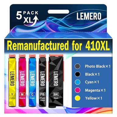 LEMERO 410XL Ink Cartridges 5 Pack Remanufactured Ink Cartridge Replacement for Epson 410 Ink Cartridges 410XL 410 XL T410XL to use with Expression XP-7100 XP-640 XP-830 XP-630 XP-530 XP-635 Printer - Image 1