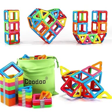 Coodoo Upgraded Magnetic Blocks Tough Tiles STEM Toys for 3+ Year Old Boys and Girls Learning by Playing Games for Toddlers Kids, Compatible with Major Brands Building Blocks - Starter Set - Image 1