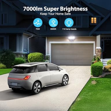 Olafus 75W Motion Sensor Outdoor Light, 2 Pack LED Security Light 7000LM, 6500K Exterior Motion Flood Light with 3 Adjustable Heads, for Outside Garage, Yard, Patio, IP65 Waterproof, Black - Image 4
