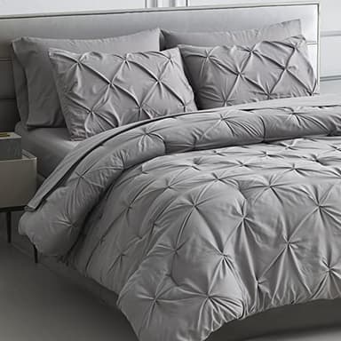 Maple&Stone Queen Comforter Set - 7 Pieces Pintuck Bed in A Bag Queen Pleat Pinch - Comforters Queen Size - Comforter Set with Flat Sheet, Fitted Sheet and Pillowcases & Shams, Grey - Image 1