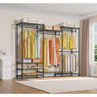 VIPEK V5 Portable Closet Wardrobe Heavy Duty Clothes Rack, Freestanding Clothing Rack with 4 Hang Rods & 8 Shelves, Adjustable Closet Racks, 68.9" L x 15.7" W x 76.4" H, Max Load 890LBS, Black - Image 2