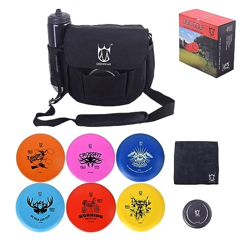 CROWN ME Disc Golf Set, Disc Golf Starter Set,Includes 1pc Bag with Water Bottle Pocket and Accessory Pocket, 2pcs Drivers, 2pcs Mid-Ranges, 2pcs Putters, 1pc Mini Disc Marker and 1pc Towel - Image 1