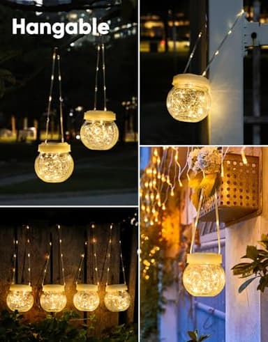 Solar Lantern Solar Lights Outdoor Waterproof 2-Pack, Solar Powered Hanging Lights Cracked Glass Hanging Globes for Christmas Decoration, Shepherd Hook, Garden Tree Ornaments, White Cap, Warm White - Image 5