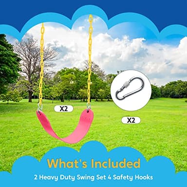TURFEE 2 Packs Heavy Duty Swing Seat, Swing Set Accessories Replacement with 4 Snap Hooks for Kids Outdoor Play Playground, Trees, Swingsets, Playground(Pink) - Image 4