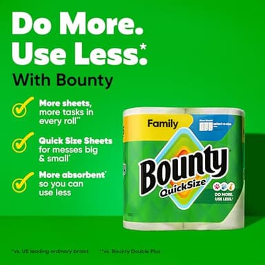Bounty Quick-Size Paper Towels, White, 16 Family Rolls, Charmin Ultra Strong Clean Touch Toilet Paper, 18 Family Mega XL Rolls - Image 3
