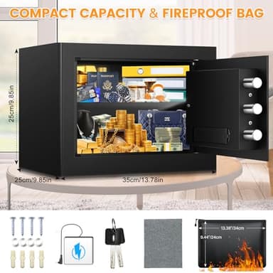 1.2 Cu ft Fireproof Safe Box for Home Use, Fire Safe with Fireproof Document Bag, Digital Security Safe with Combination Lock, Home Safes Fireproof Waterproof for Money Jewelry Medicine Documents - Image 7