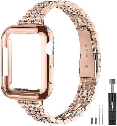 Slim Watch Band Compatible with Apple Watch 41mm 45mm 42mm 44mm 40mm 38mm Metal Stainless Steel Watchband Suitable for iWatch 10/9/8/7/6/5/4/3/2/1/SE Series Women Luxury Strap - Image 3