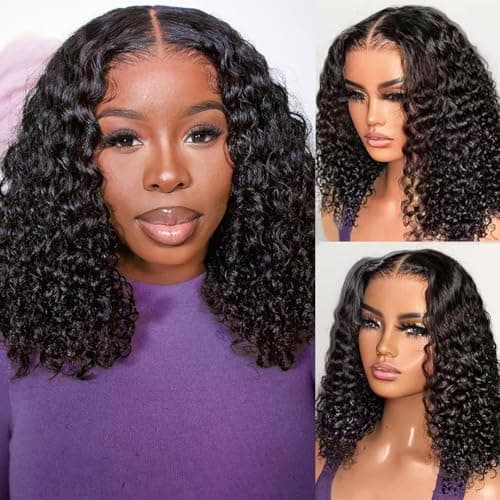 HIRIREMY Deep Wave BOB Wig Human Hair 13x4 HD Curly BOB Lace Front Wigs Human Hair Pre Plucked Wear And Go Glueless Short Curly Frontal BOB Wigs For Black Women Wet And Wavy 14 Inch - Image 1