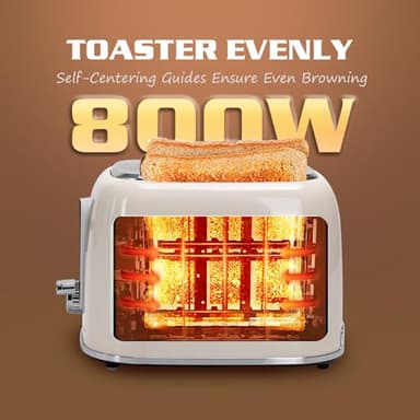 Aigostar Toaster 2 Slice, Retro Extra-Wide Slot Toasters Best Rated Prime for Toasting Bagels, Breads, Waffles & More, Cancel, Defrost & 6 Browning, Removable Crumb Tray, Stainless Steel, Cream White - Image 9