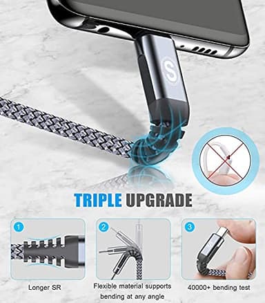 sweguard USB Type C Charger Cable [3-Pack,10ft+6.6ft+3.3ft] iPhone 15 Charger Nylon Braided Cord for iPhone 15 Pro Max Samsung Galaxy S23 S22 S21 S20 S10 S9 Note 20 10 Flip A53 A54 Pixel LG Moto PS5 - Image 4