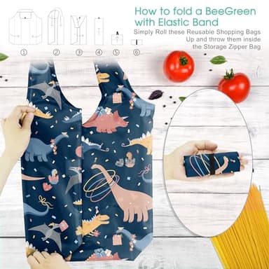 BeeGreen Dinosaur Lover Gifts for Women Animals Reusable Grocery Bags Shopping Bags Bulk 6 Pack 50LBS X-Large Foldable-Machine Washable-Heavy Duty - Image 3