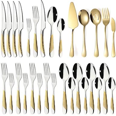 Silverware Set with Serving Utensils Stainless Steel Flatware Set for 4 Include Fork Knife Spoon Cutlery Utensil Set for Home Kitchen Restaurant - Image 1