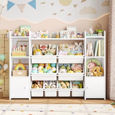 FOTOSOK 55''Large Toy Storage Organizer with 8 Toy Bins, Toy Organizers and Storage with Shelf and 6 Storage Cubbies, Bookshelf for Kids, Playroom Organization and Storage Bins, White - Image 3