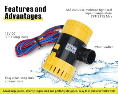 6699 Submersible Boat Bilge Pump 12V DC with 3.3ft Power Cord 11000 GPH High Flow for Marine Yacht Kayak Canoe and Small Boats Efficient Water Removal System with Durable Design and Easy Installation - Image 4