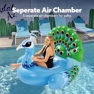 JOYIN Inflatable Peacock Pool Float - Giant Blue Peacock Fun Beach Floaties, Swim Party Animal Decorations Adult Size Inflatable Summer Pool Raft Toys Lounge for Adults & Kids - Image 2