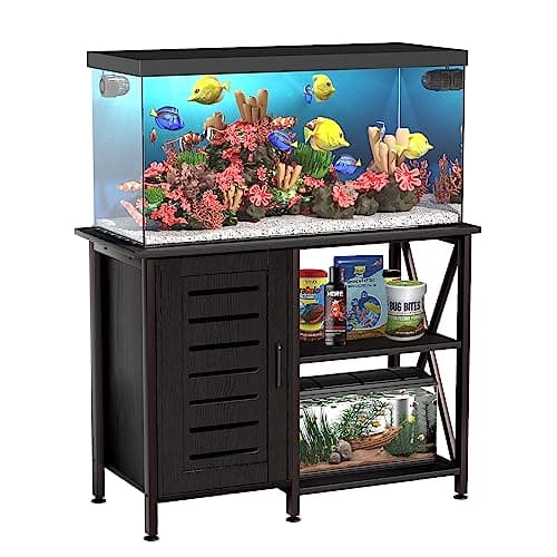 Herture 40-50 Gallon Fish Tank Stand, Aquarium Stand with Cabinet Accessories Storage, Heavy Duty Metal Frame, 40.55" L*18.89" W Tabletop, 850LBS Capacity, Black PG02YGB - Image 1