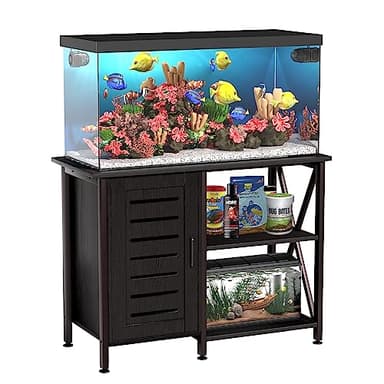 Herture 40-50 Gallon Fish Tank Stand, Aquarium Stand with Cabinet Accessories Storage, Heavy Duty Metal Frame, 40.55" L*18.89" W Tabletop, 850LBS Capacity, Black PG02YGB - Image 1