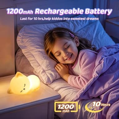 Night Light for Kids,16 Colors Cat Lamp Cute Lamp,Dimmable Baby Night Lights for Nursery,Silicone Rechargeable Nightlight for Kids Room,Kawaii Room Decor,Cat Gifts for Girls Gift for 3-6 Year Old Girl - Image 5