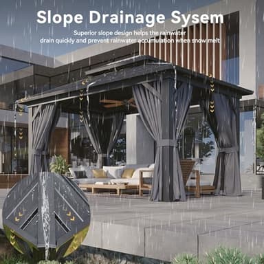 Aoxun 10'x14' Hardtop Gazebo, Aluminum Frame Canopy with Double Galvanized Steel Roof, Outdoor Metal Pavilion with Netting, Curtains for Backyard, Patio and Deck - Image 5