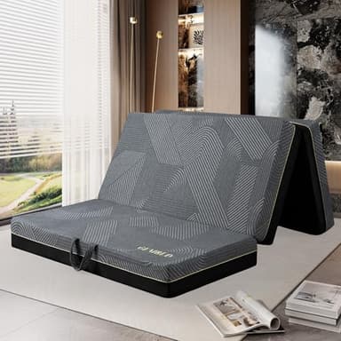 GEMBED Tri Folding Mattress Queen Size - Memory Foam Tri-fold Handle & Non-Slip Bottom, Portable Foldable Sofa Bed Floor Chair for Travel RV Camping Guest Yoga - 6 Inch, 78"x58"x5.5" - Image 1