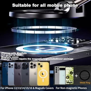 ceepdoogle Upgraded 360° Vacuum Magnetic Phone Holder,Vacuum Suction Magnetic Phone Holder Foldable Cell Holder for Car/Gym/Mirror/Smooth Surface, Compatible with Magsafe iPhone (Black) - Image 2