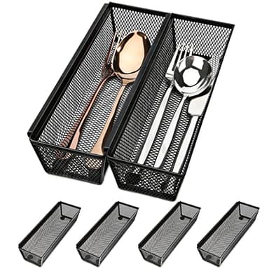 Smgmg Silverware Drawer Organizer, Silverware Organizer for Drawer, 6 Pack Utensil Organizer for Kitchen Drawers, Kitchen Drawer Organizer for Large Utensils with Interlocking Arm (9.6 * 3 * 2 inch) - Image 1