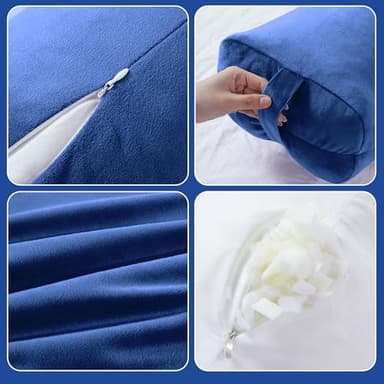 HOMBYS Shredded Foam Yoga Bolster Pillow for Restorative Yoga & Meditation, Versatile Rectangular Yoga Support Pillow Premium Meditation Cushion with Washable Velvet Cover & Carry Handle, Dark Blue - Image 4
