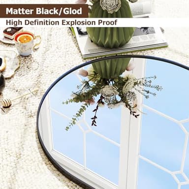 XRAMFY 31"x32" Arched Wall Mirror for Bathroom, Black Vanity Mirror for Bedroom, Living Room, Entryway, Decorative Hanging Mirror for Wall - Image 4