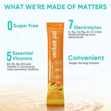 Venture Pal Sugar Free Electrolyte Powder Packets - Liquid Daily IV Drink Mix for Rapid Hydration & Party Recovery | 5 Vitamins & 7 Electrolytes| Keto Friendly | Non-GMO | Certified Vegan | 16 Sticks - Image 5