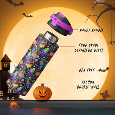 ENCOOL Halloween Gothic Water Bottle with Straw, Stainless Steel Insulated Water Bottle,Leak Proof, One-Touch Flip Lid, BPA Free, Holiday Gifts For Women Men, 24oz, Meowgic Night - Image 4