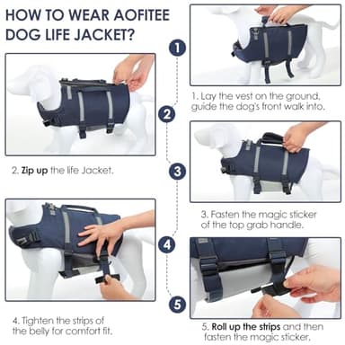 AOFITEE Dog Life Jacket High Flotation, Dog Life Vest for Swimming, Reflective Small Dogs Swimsuit Lifejacket with Zipper and Rescue Handle, Pet Swimming Vest for Small Medium and Large Dogs, S - Image 7
