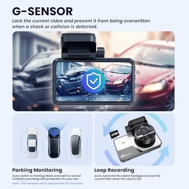 Dash Cam Front Rear, 4K/2.5K Full HD Dash Camera for Cars, Included 64GB Card, Built-in Wi-Fi Camera, Night Vision, 3” IPS Screen, 170°Wide Angle, WDR, 24H Parking - Image 5