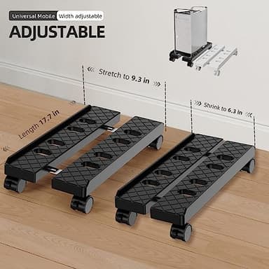Adjustable Mobile CPU Stand, Ventilated Computer Tower Stand with 4 Caster Wheels Fits Most PC Tower, Under Desk CPU Holder PC Floor Cart Computer Riser for Gamers and Students (Large Black) - Image 2