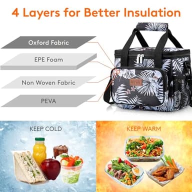 Lifewit Medium Lunch Bag Insulated Lunch Box Soft Cooler Cooling Tote for Adult Men Women, Flower 12-Can (9L) - Image 2