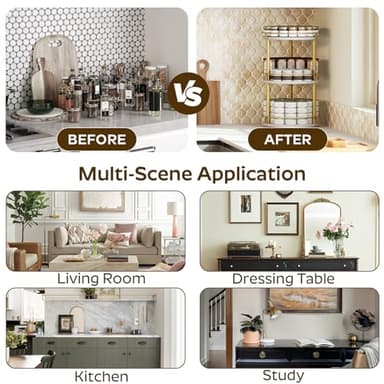 Yatiney 3-Tier Lazy Susan, Rotating Spice Rack, Spinning Organizer, Industrial Turntable Spice Rack for Cabinet, Kitchen Countertop, Pantry, White and Gold SR23DW - Image 5