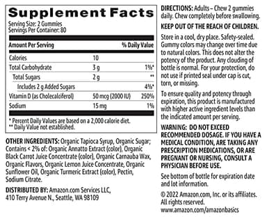 Amazon Basics Vitamin D3 2000 IU Gummies, Orange, Lemon & Strawberry, 160 Count (2 per Serving) (Previously Solimo) - Image 5